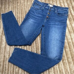 Madewell Mid-Rise Skinny Purposfully Faded Jeans with Raw Frayed Hem Size 29